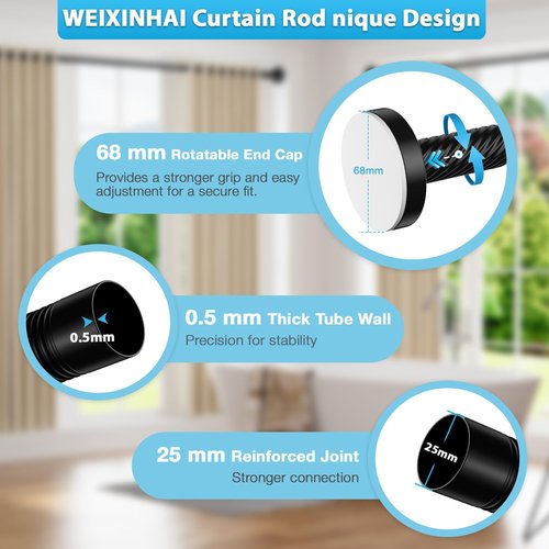 Shower Curtain Rod Bathroom Tension Rods 32 To 90 Inch Tension Curtain Rod Matte Black Shower Curtain Rod No Drill Spring Tension Rod,Rust Proof Anti Slip