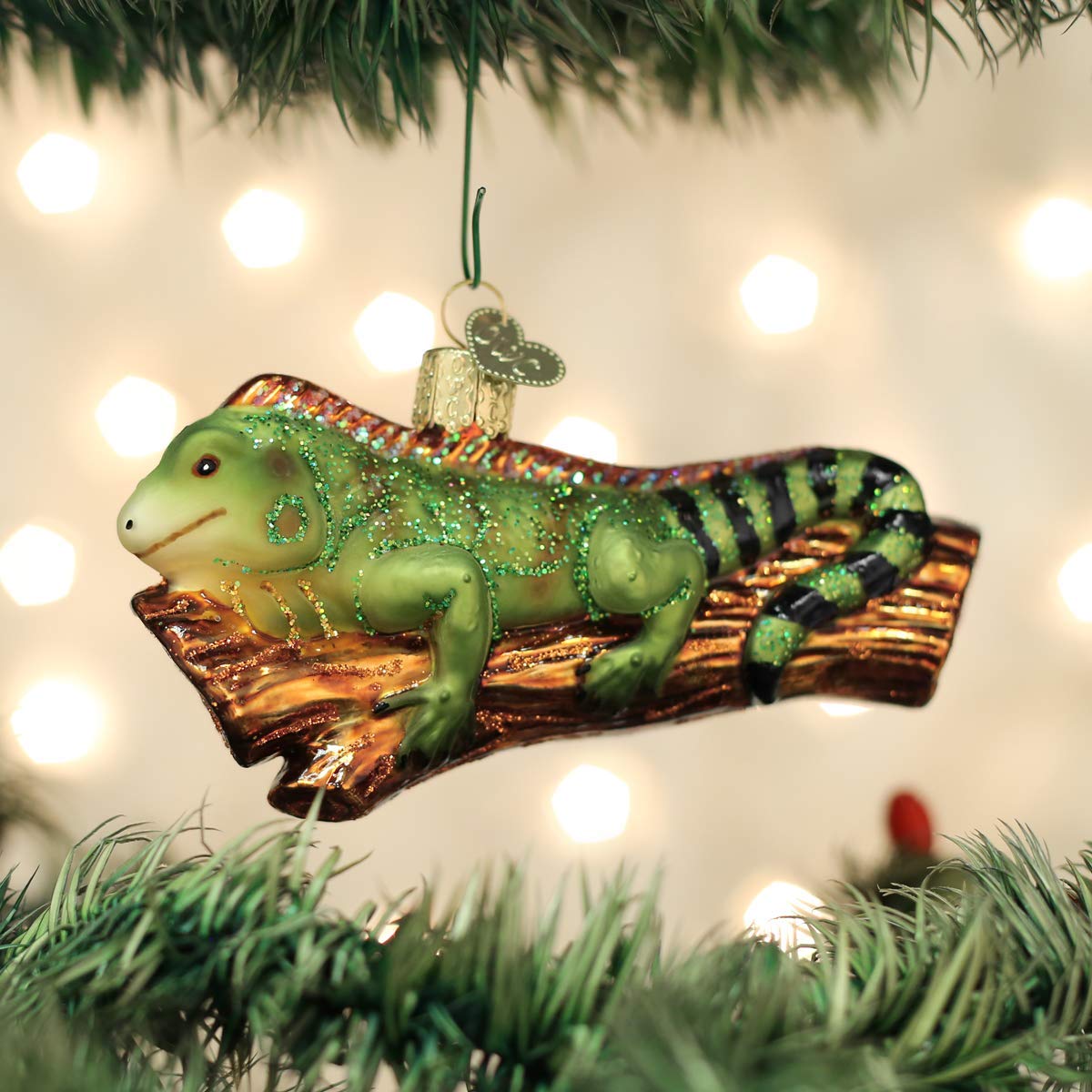 Old World Christmas Iguana Glass Blown Ornament for Christmas Tree, Handcrafted Holiday Decoration, Wildlife Animal Collection