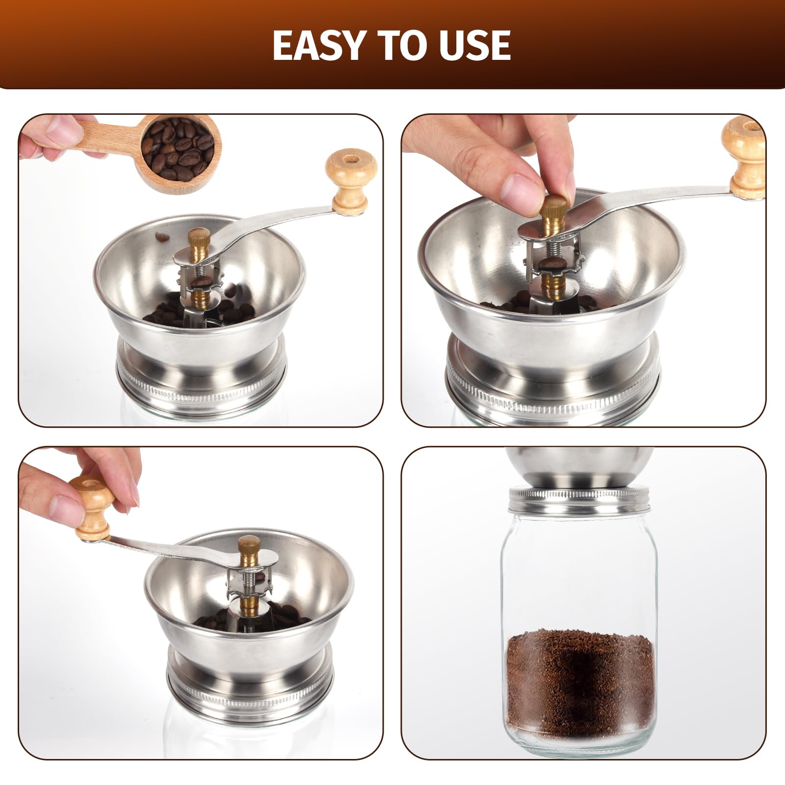 Mason Jar Coffee Grinder, Manual Coffee Grinder Lid Attachment for Wide Mouth Mason Jars, Stainless Steel Mason Jar Lid and Ceramic Burr,Ideal for Camping & Home Barista