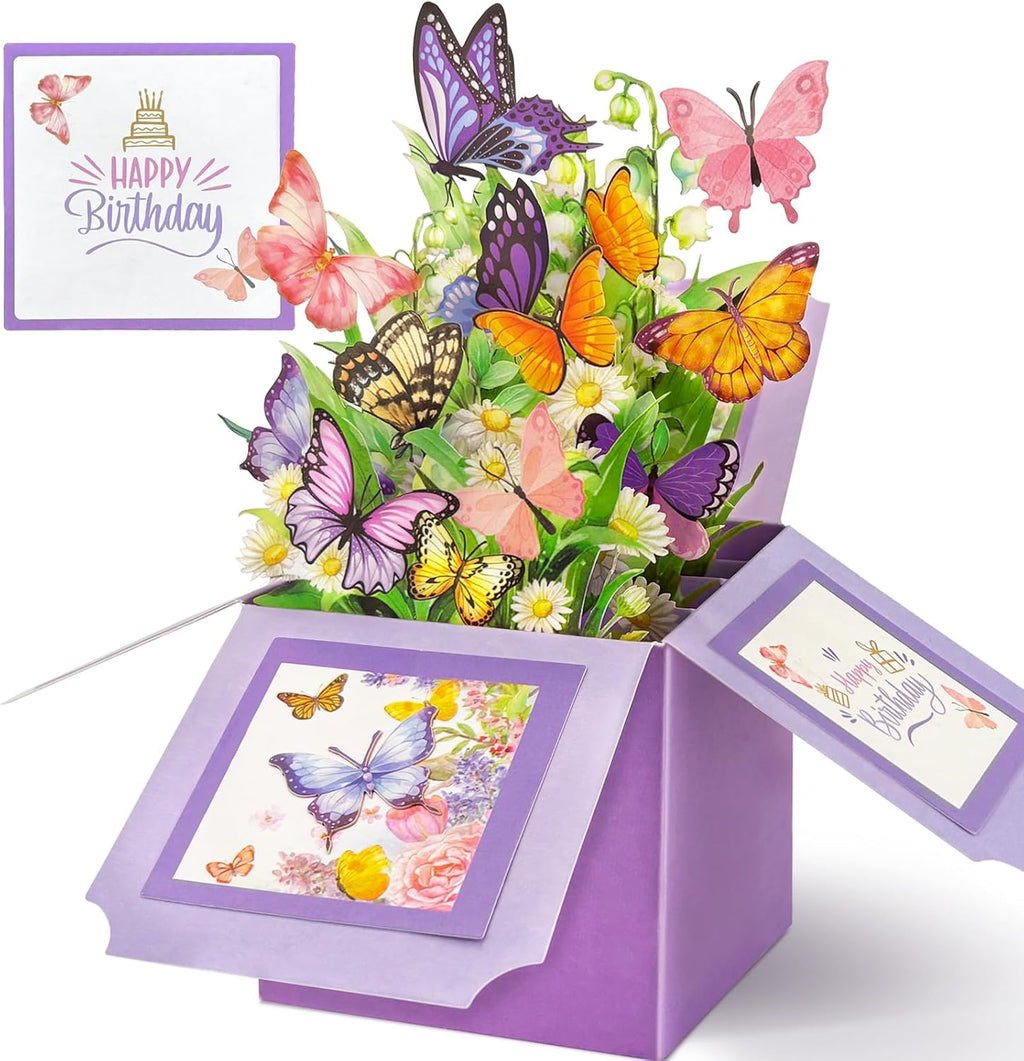 Skiennix Butterfly Pop-Up Birthday Card - Elegant Gift for Women, Daughter, Mom, Sister | Includes Blank Notecard & Envelope