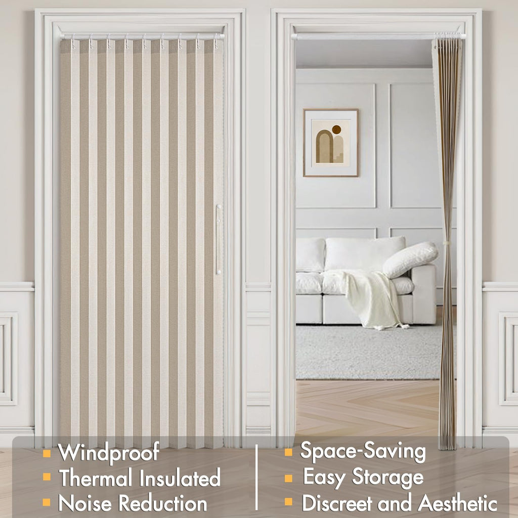 MIULEE Accordion Style Magnetic Folding Door Curtains - Pleated Cream Drapes for Room Divider | Beige, 39" x 78" Panel