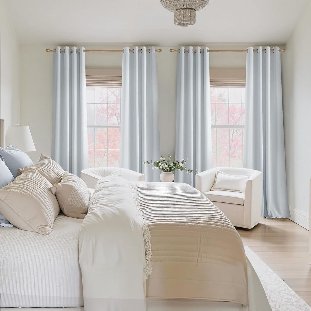 NICETOWN Room Darkening Curtains - Elegant Greyish White Drapery Panels, 52"W x 84"L