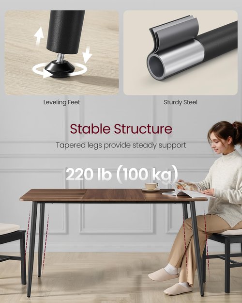 VASAGLE Dining Table for 4-6 People, Modern Farmhouse Dining Room Table, Quick Assembly, Heat-Resistant Tabletop, 55.1 x 29.5 x 29.5 Inches, for Kitchen, Natural Walnut and Ink Black UKDT100K02V2