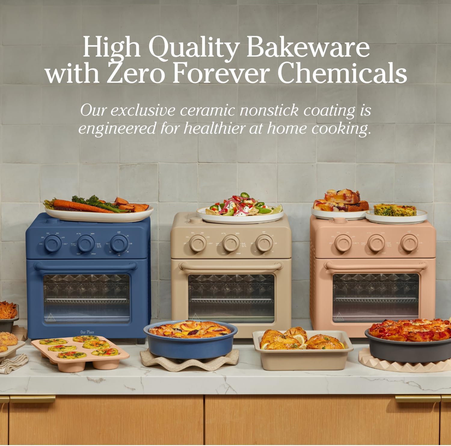 Our Place Wonder Oven Baker’s Kit | 3-Piece Toxin-Free Ceramic Nonstick Bakeware Set - Oven-Safe Up to 450°F (8” Round, 8” Square, 6-Cup Muffin Pan) - Spice