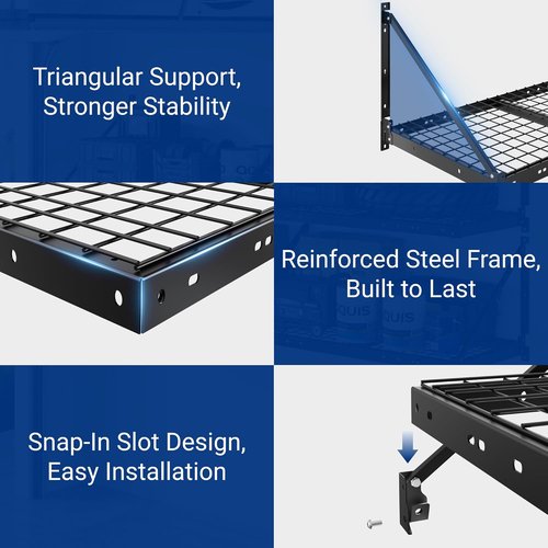 FLEXIMOUNTS 2-Pack Garage Wall Shelving | Heavy-Duty 2x4ft Storage Rack with 660lbs Capacity & Brace Guardrail
