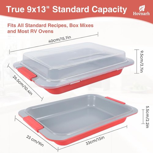 Heavy Duty Nonstick Baking Pan with Lid - 9x13 Deep Cake Pan for RV & Convection Oven | Coral Red