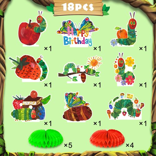 9 Pcs The Very Hungry Caterpillar Honeycomb Centerpieces 3D Double Sided Table Decorations, Photo Booth Props for The Very Hungry Caterpillar Birthday Party Decoration Supplies