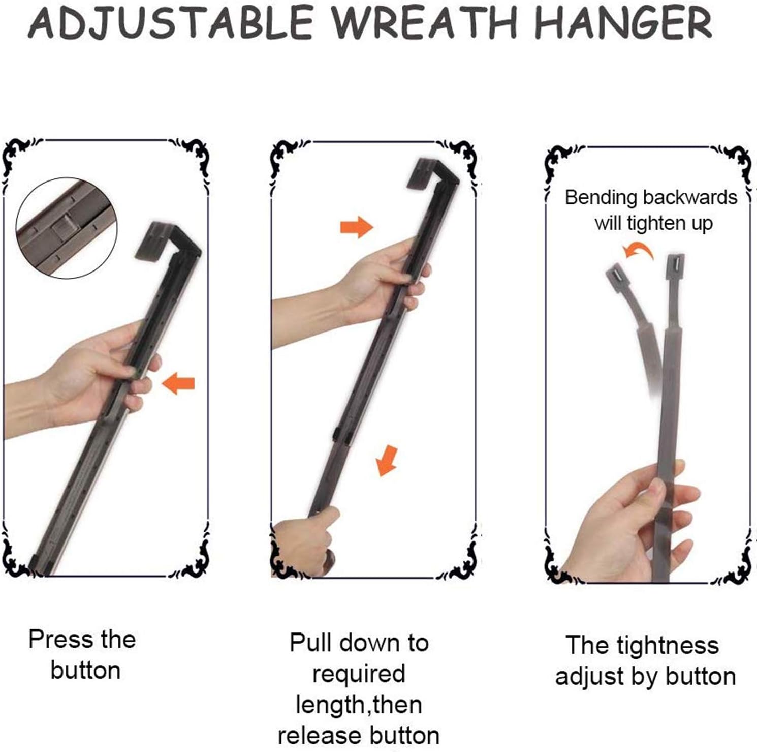 Myfolrena Wreath Hanger - Adjustable Stainless Steel Door Hanger for 15-24 Inch Wreaths, 20lb Capacity