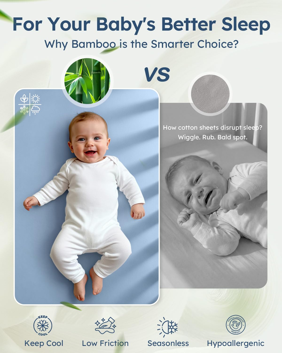 Yoofoss Baby Crib Sheets Viscose Derived from Bamboo, 2 Pack Fitted Crib Sheet for Girls Boys, Soft and Breathable Toddler Bed Sheets for Standard Crib and Toddler Mattress 52x28in