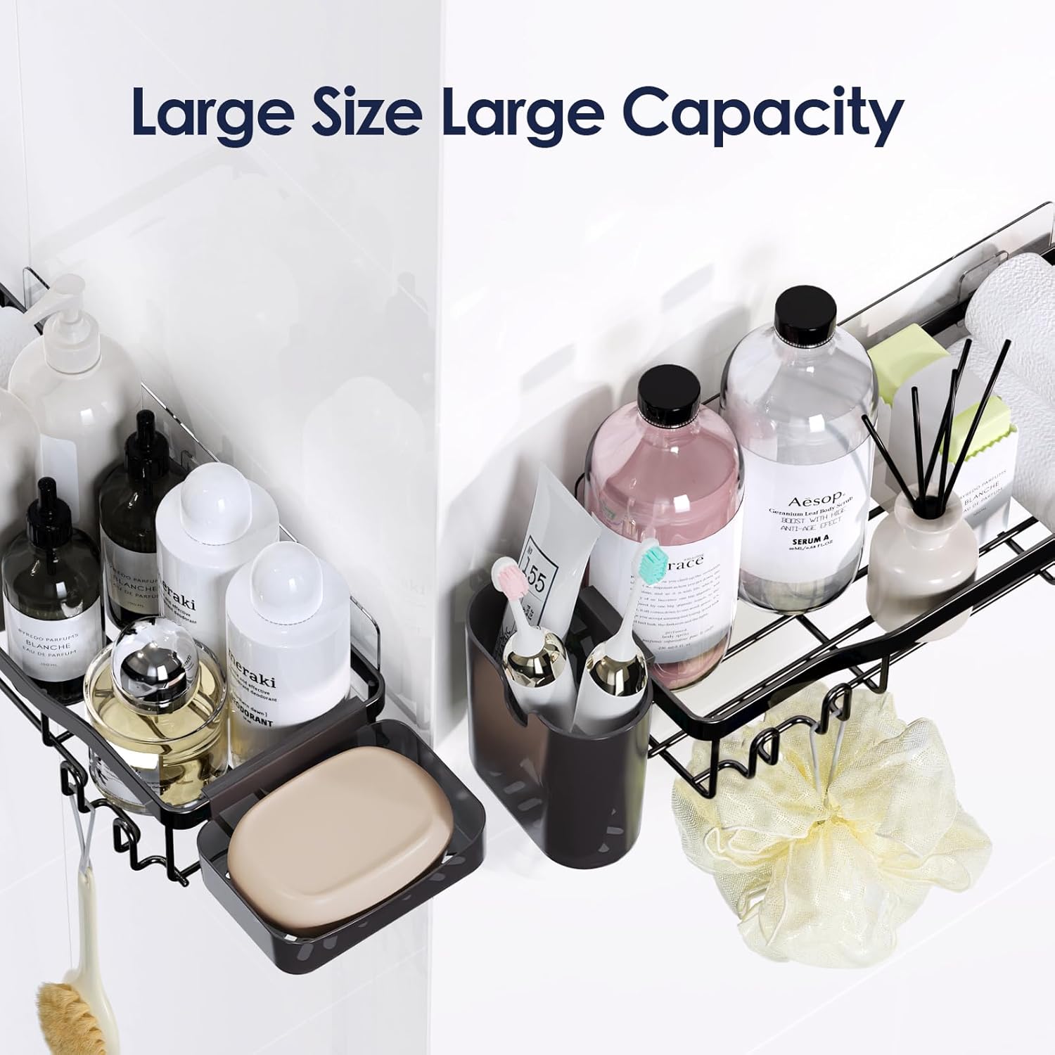 NESOMI Shower Caddy - Rustproof Stainless Steel Organizer with Soap Dish & Hooks | 7-Pack, No-Drill Storage Solutions