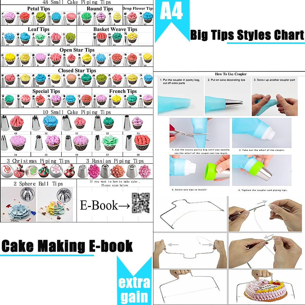 Cake Decorating Kit Cake Decorating Supplies, 515 PCS Baking Supplies Set with 3 Springform Pan Sets, 66 Icing Piping Nozzles, Cake Rotating Turntable, Piping Bags, Birthday Gifts for Mom Wife