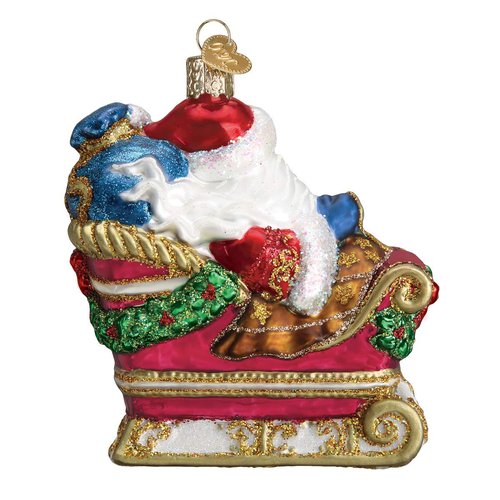 Old World Christmas Santa in Sleigh Glass Blown Ornament for Christmas Tree, Handcrafted Holiday Decoration, Santa Collection