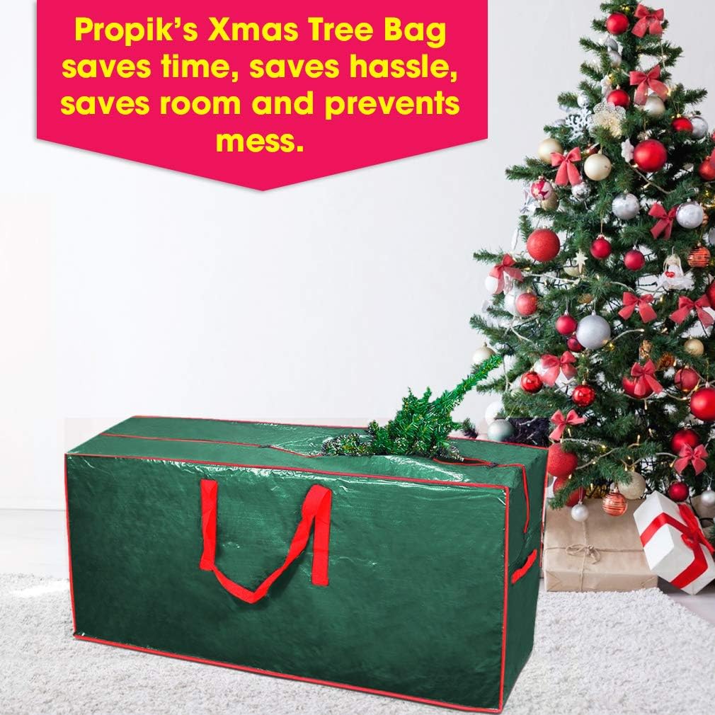 ProPik Christmas Tree Storage Bag - Fits Up to 7.5 ft Disassembled Tree | 45" x 15" x 20" | Durable Zipper & Handles (Green)