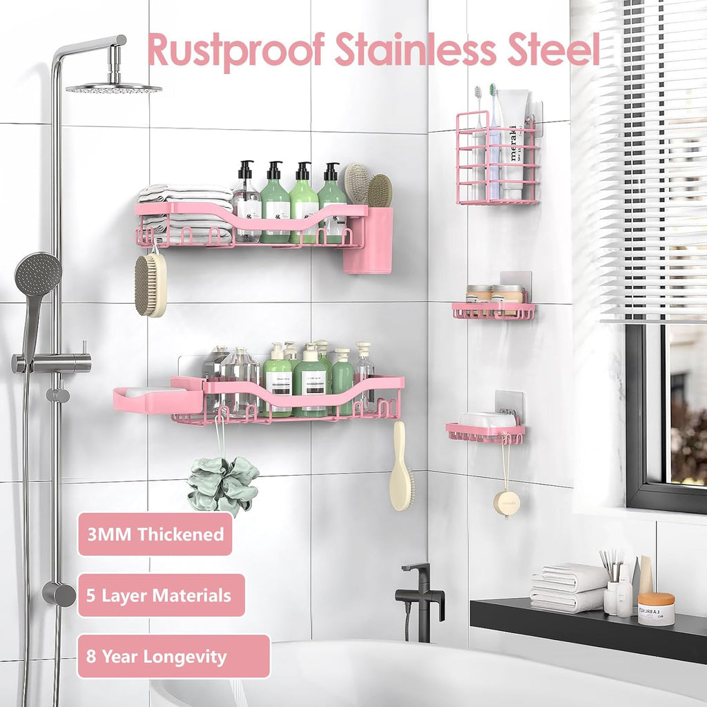 NESOMI Shower Caddy - Rustproof Stainless Steel Organizer with Large Capacity | No-Drill 7-Pack Storage Solutions