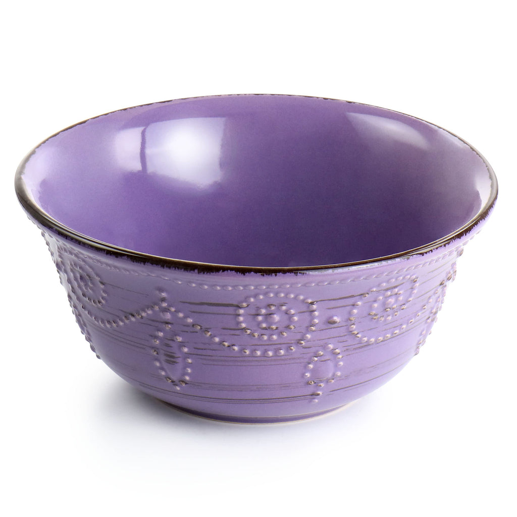 Elama Rustic Birch 16 Piece Stoneware Dinnerware Set in Purple, Purple with Brown Accents, (EL-RUSTICBIRCH)