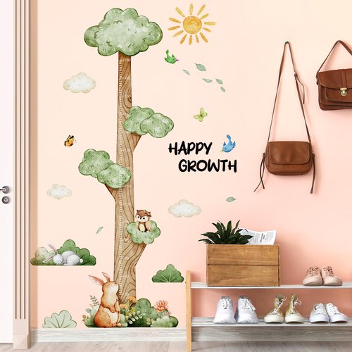 DRWSSR 3D Cartoon Height Growth Chart for Kids Wall Stickers Removable DIY Jungle Animals and Plants Height Sticker Peel and Stick Sun White Clouds Wall Art Decor for Nursery Kids Bedroom Living Room