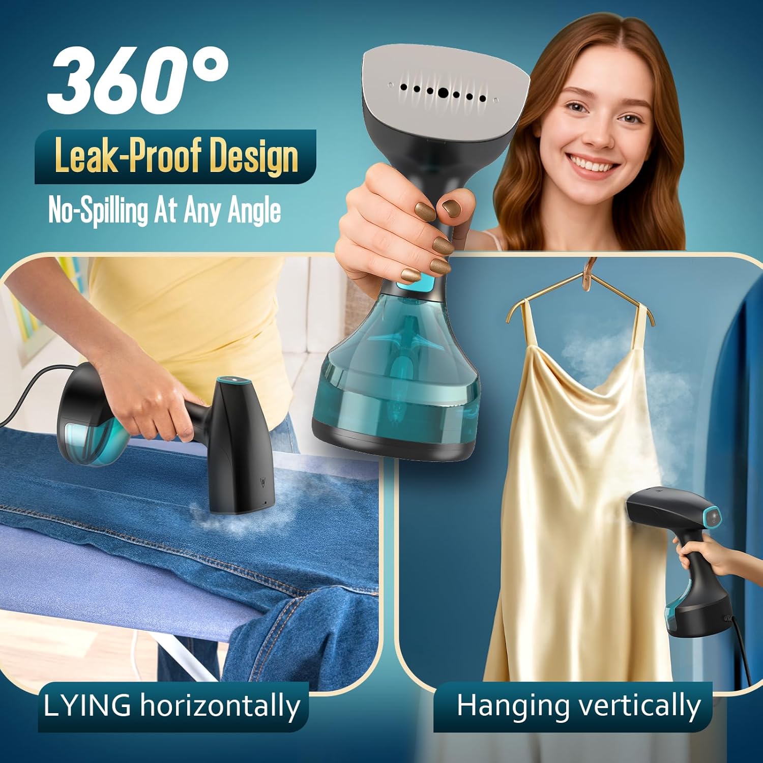 Steamer for Clothes - Skiennix 1900W Portable Handheld Garment Steamer with 3 Steam Settings & 300ml Capacity