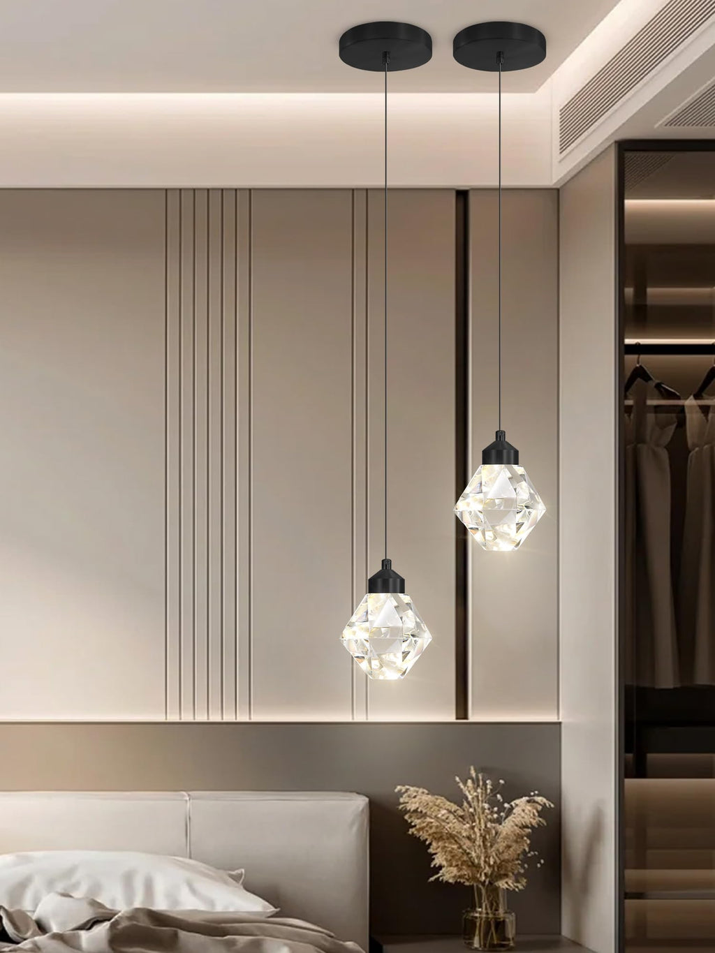 Crystal Pendant Light for Kitchen Island,Black Chandelier Lights Fixture, Hanging Lighting Ceiling Light Fixture Modern Adjustable Pendant Lighting for Dining Room Bedroom