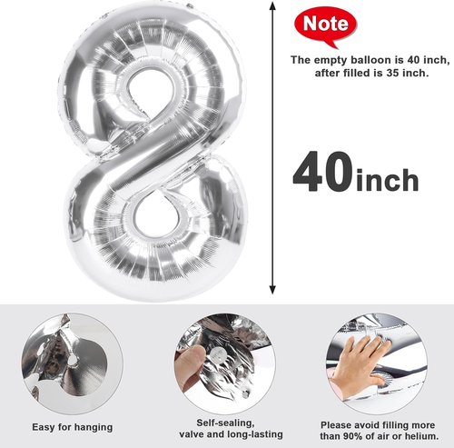 40 Inch Silver Number Balloon - Happy Birthday Decoration for Kids & Adults | Perfect for Weddings & Anniversaries