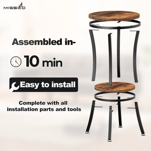 MISSLO Round End Table Living Room 2-Tier Small Side Table Sturdy Small Accent Tables Nightstand for Living Room, Bedroom, Brown