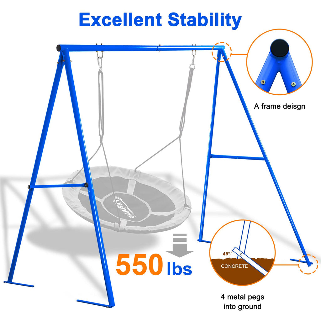 440lbs Heavy Duty A Frame Swing Stand, 71" Height Full Metal Frame, Anti-Rust and All Weather Resistant, Suit Saucer and Chair for Kids in Backyard, Outdoor (Blue Frame Without Swing)