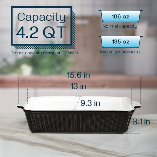 DOWAN 9x13-Inch Ceramic Casserole Dish - Large 4.2 Quart Baking Pan with Handles | Perfect for Lasagna & Casseroles