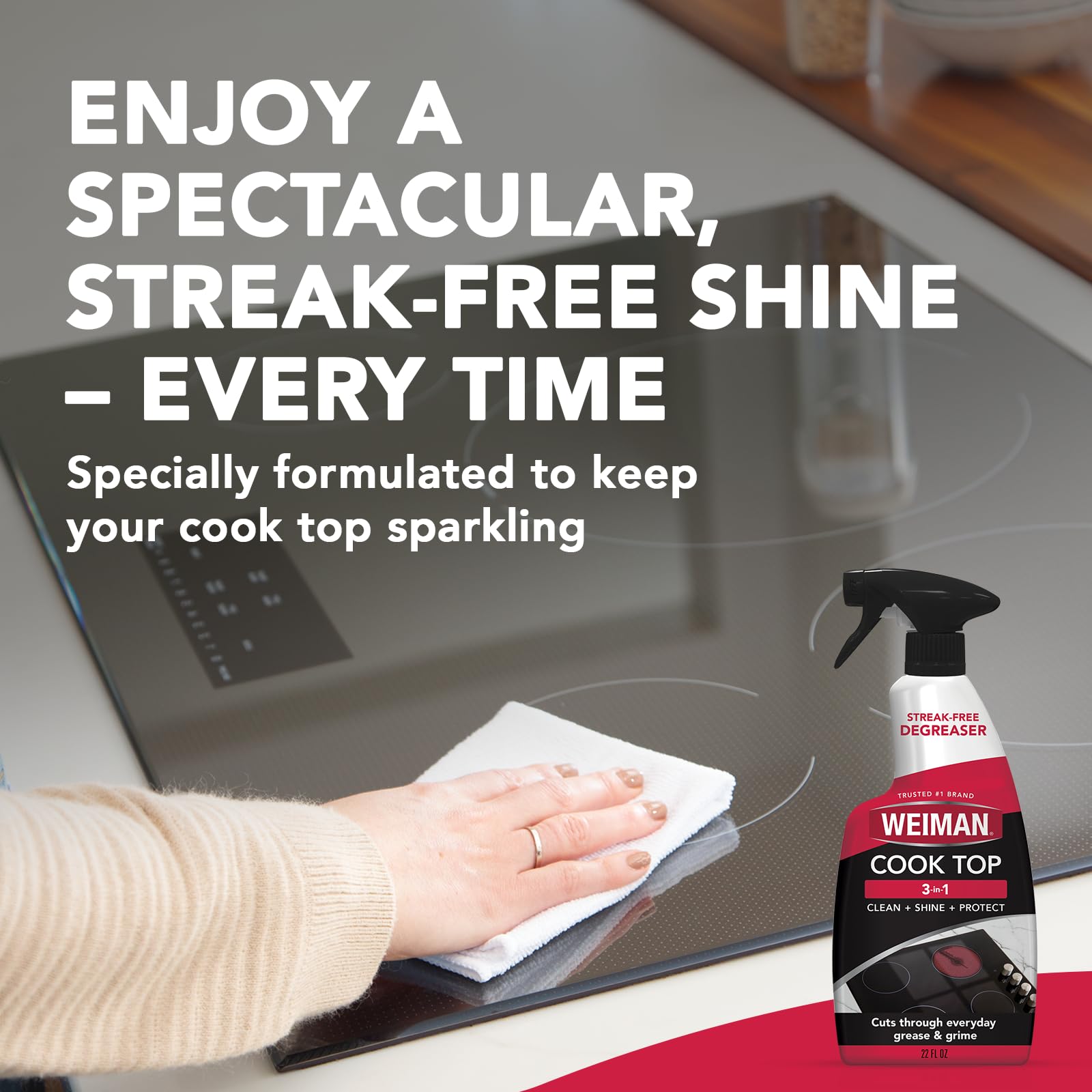 Weiman 22 Fl Oz Cooktop Cleaning Spray & Microfiber Cloth – Cooktop & Oven Cleaner for Streak & Residue Free - Non-Abrasive Degreaser Safe for Glass & Ceramic