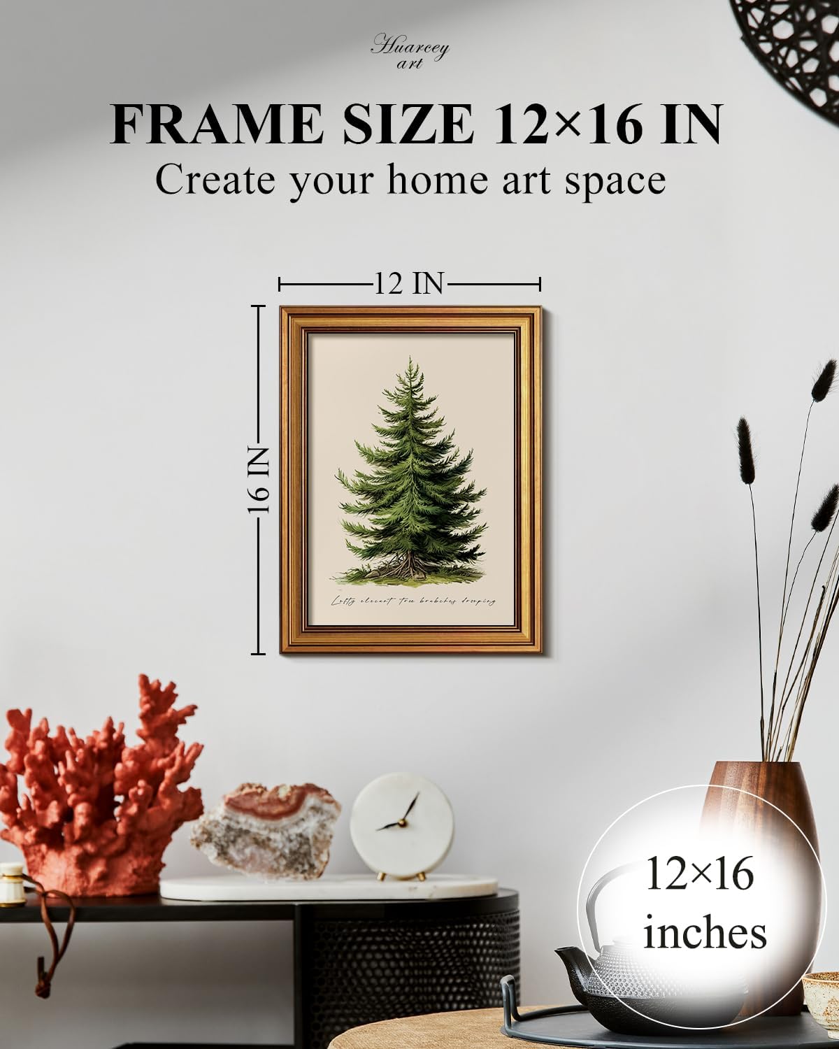 WHASAYART Gold Framed Vintage Wall Art - Botanical Pine Tree Print for Living Room Decor | Cottagecore Aesthetic