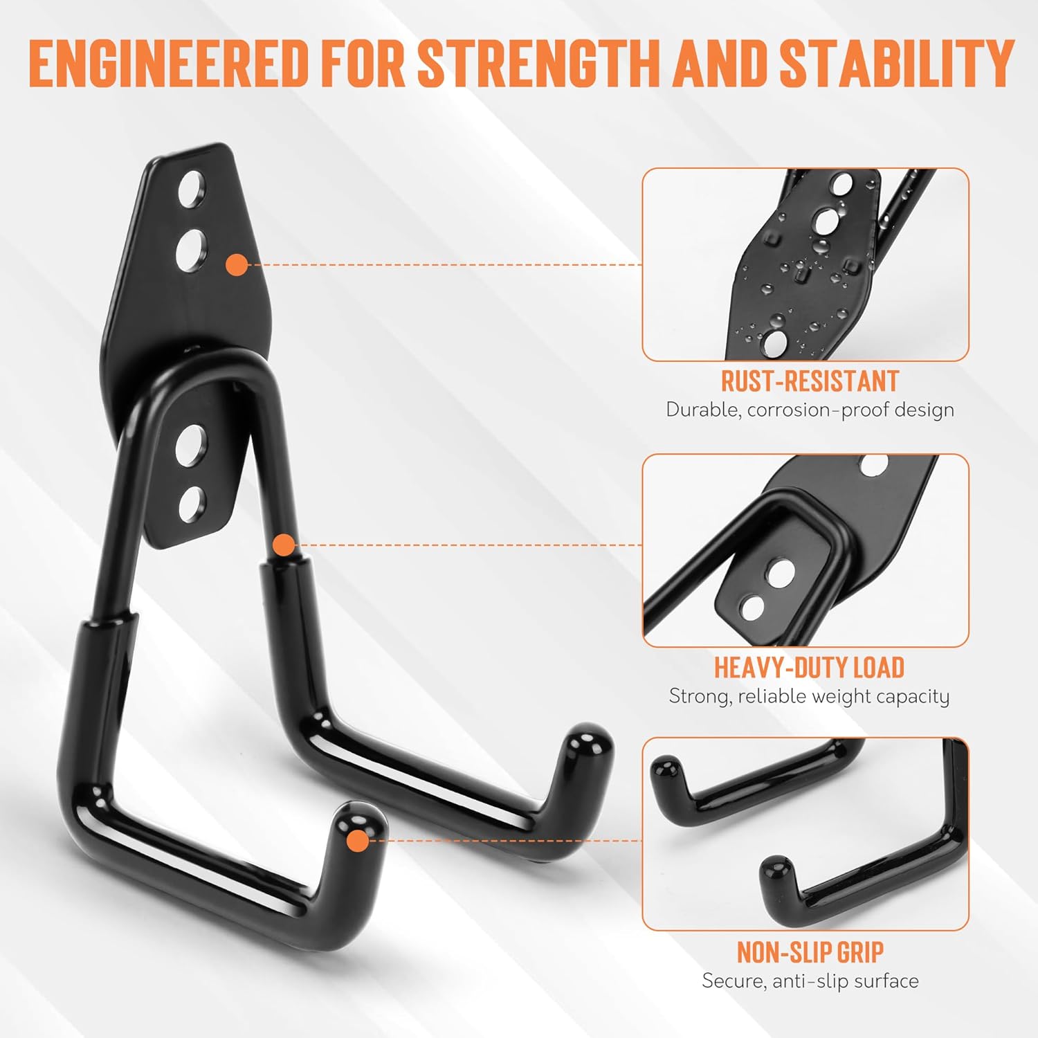 TONDA Heavy-Duty Garage Hooks - 20 Pack Wall Storage Solution for Bikes, Ladders, and Tools | Black