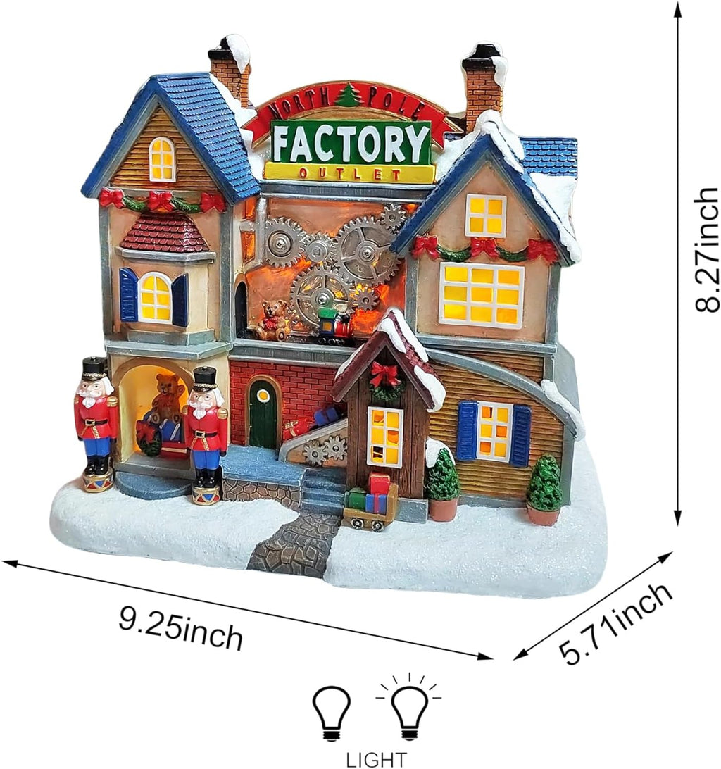 MOMENTS IN TIME LED Lighted Animated Christmas Village House - Hand-Painted, Battery Operated, 8.3”H