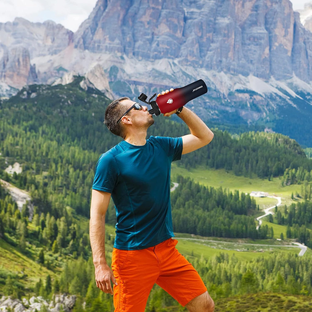 SENDESTAR 32oz Stainless Steel Water Bottle - Vacuum Insulated & Wide Mouth - Fits Car Cup Holders