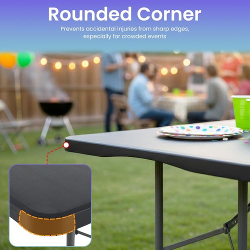FDW Folding Table - 6FT Portable Picnic & Party Table with Carrying Handle | Black Color