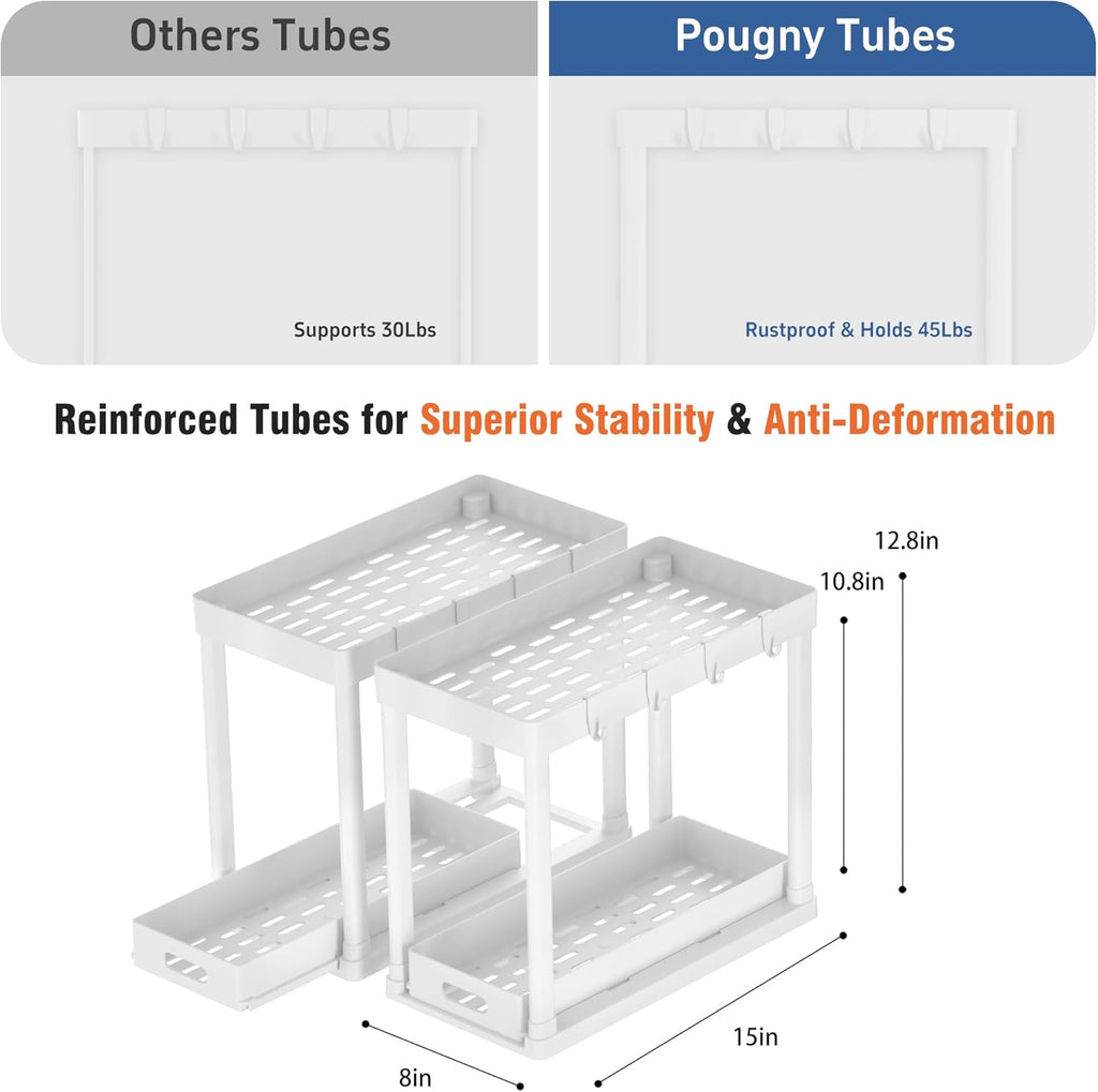 Skiennix Pull-Out Storage Organizers - Multi-Purpose Under Sink Bathroom & Kitchen Organizers | Black, 2 Pack