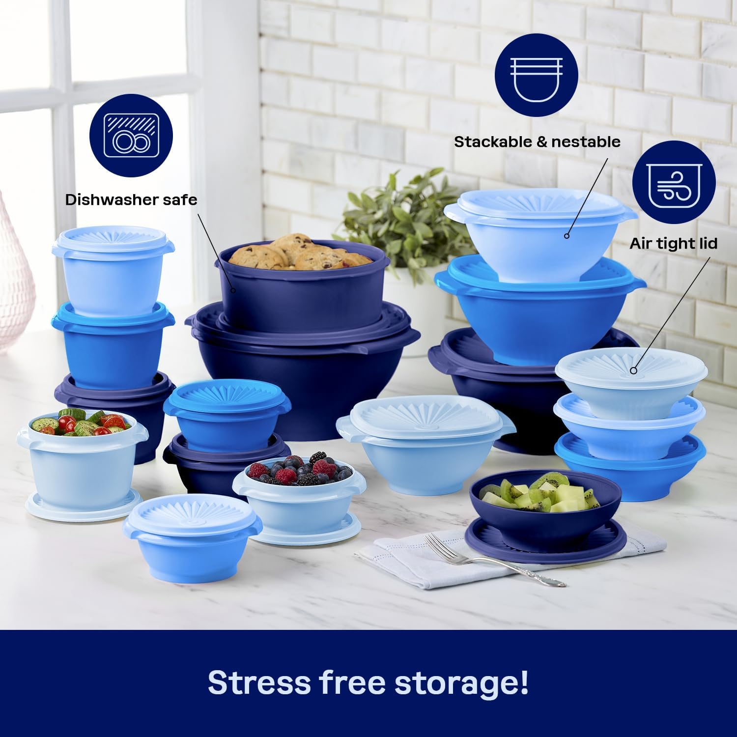 Tupperware Heritage Collection - 36-Piece Vintage Blue Food Storage Container Set | Dishwasher Safe & BPA Free