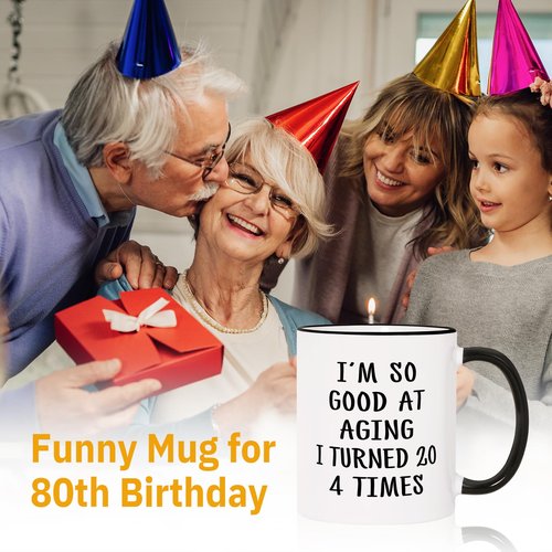 Aurahouse 80th Birthday Gifts for Women Men Mug, 80 Year Old Birthday Gifts for Women Men, Funny 80th Birthday Decoration Gift Ideas for Mom Dad Papa Aunt Grandma Grandpa, Turned 20 4 Times Coffee Cup