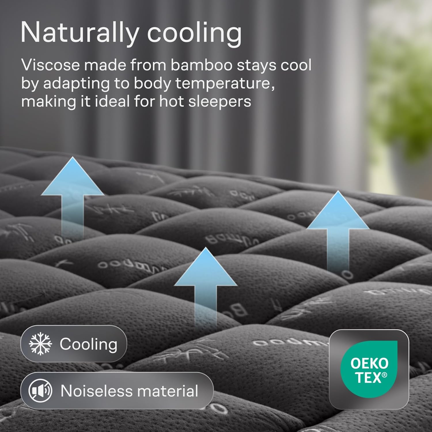 Niagara Sleep Solution Twin XL Mattress Topper - Ultra Soft Bamboo Pillow Top for Back Pain Relief | Naturally Cooling, Dark Gray
