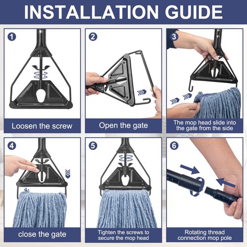 Commercial Industrial Mop for Floor Cleaning, 3 Extra Large Reusable Replacement Head with 59" Long Handle,Heavy Duty Looped-End String Wet Cotton Mop for House,Kitchen,Office,Garage,Tile Floor
