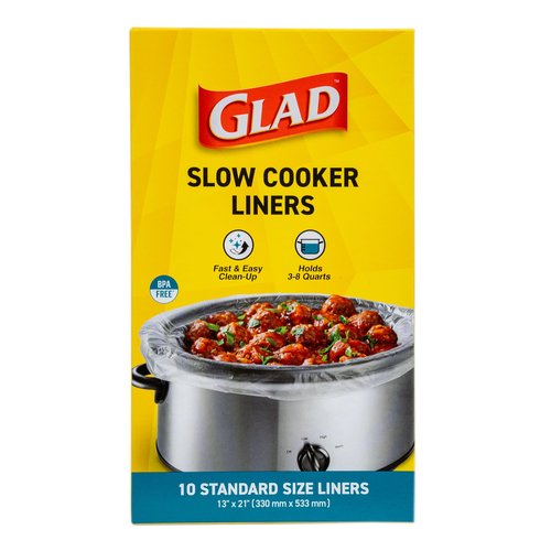 Glad Slow Cooker Liners – 10-Pack for 3-8 Quart Crockpots & Slow Cookers – BPA-Free, 13” x 21” Liners for Fast & Easy Clean-Up