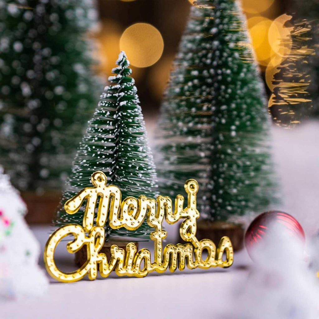 UPINLOOK 6PCS Mini Christmas Trees, Artificial Small Bottle Brush Trees Miniature Pine Trees with Snow and Wood Base for Xmas Holiday Party Tabletop Decors