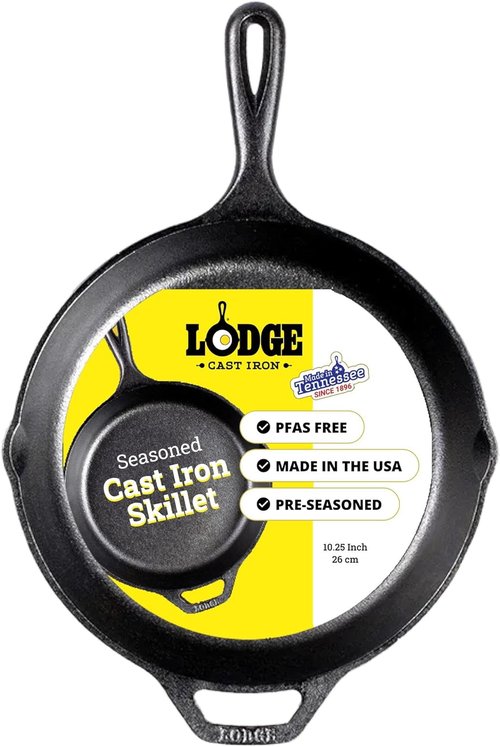 Lodge Seasoned Cast Iron Skillet - Non-Toxic, PFAS-Free Cookware - Naturally Non-Stick, 10.25 Inches
