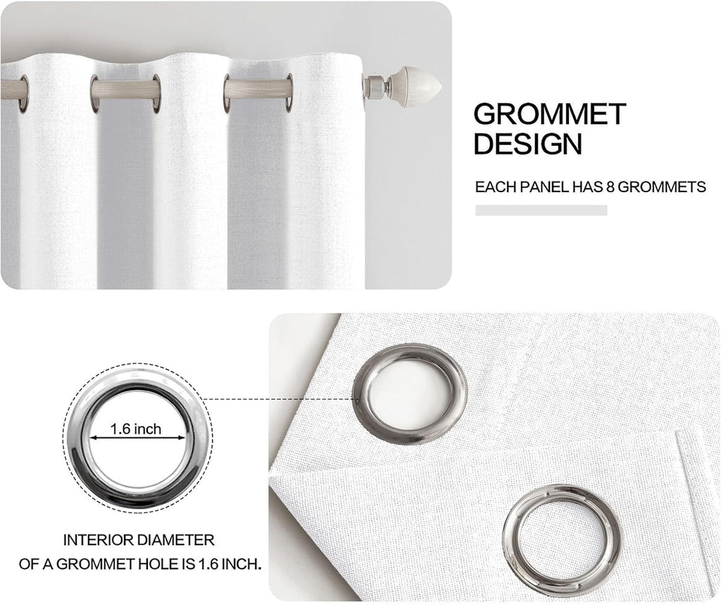 MIULEE Blackout Linen Textured Curtains - Thermal Insulated Room Darkening Drapes | Bright White, 52 x 108 Inch (2 Panels)