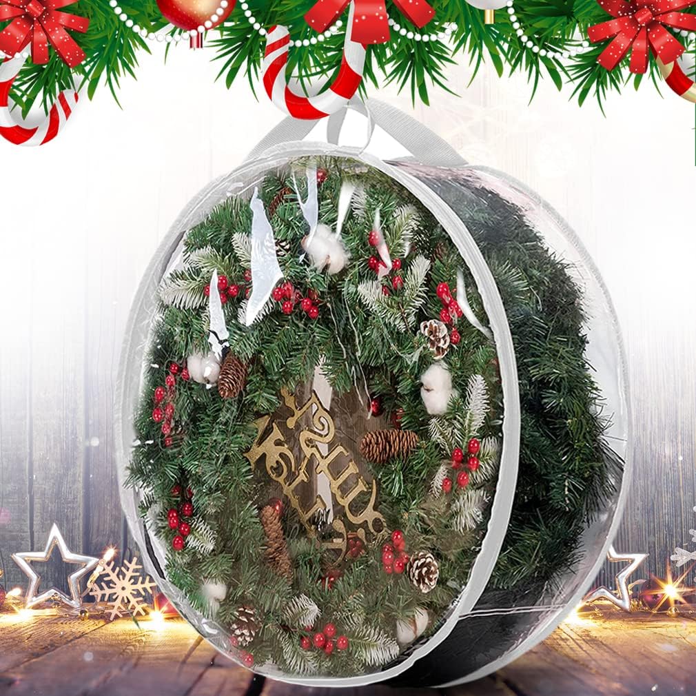 ProPik Christmas Wreath Storage Bag - Waterproof 4-Pack Clear Container for Holiday Wreaths | 24-Inch PVC