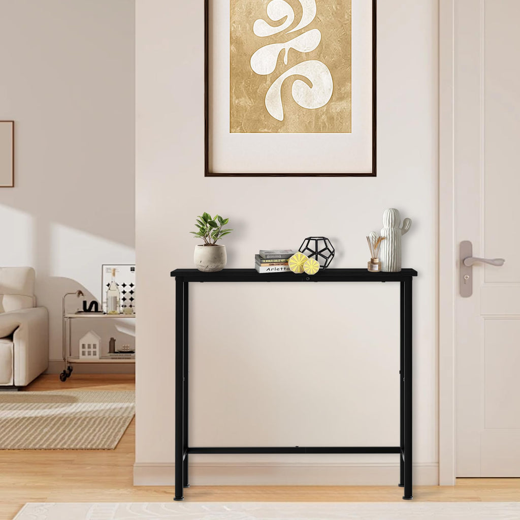 Mordchil HF Narrow Console Table, 29.5" Small Entryway Table, Thin Hallway Tables, Slim Sofa Side Tables for Hallway, Living Room, Bedroom, Foyer, Wood-Grained Black