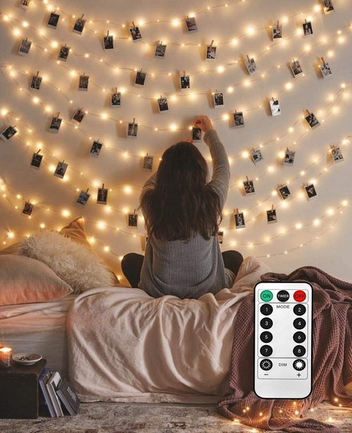 LiyuanQ 40 LED Photo Clip String Lights - Remote Control, 8 Modes for Indoor Decor | USB Operated, Warm White