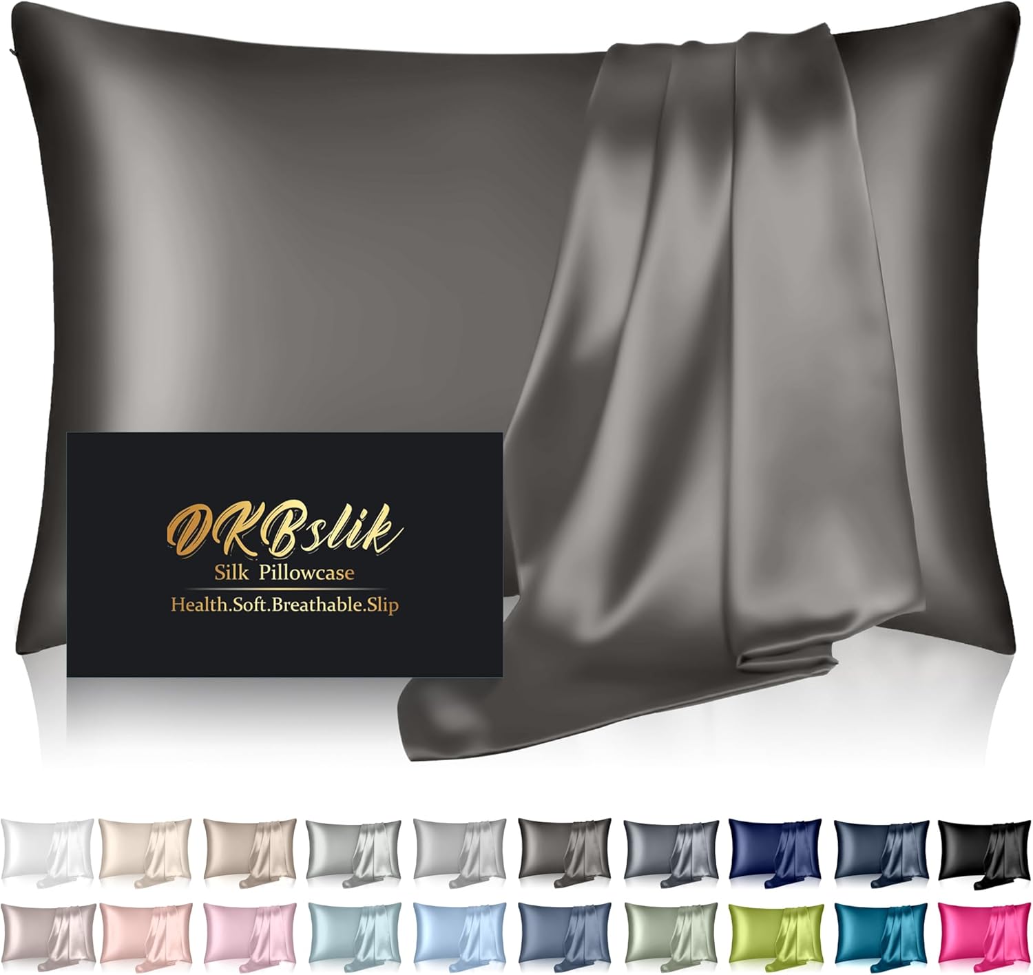 Skiennix Mulberry Silk Pillowcase - Anti-Acne Cooling King Size Cover | Dark Gray, Hidden Zipper