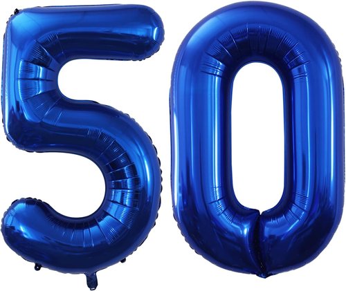 GOER 50th Birthday Balloons - Jumbo 42 Inch Foil Helium Balloons in Blue for 50th Anniversary Celebrations