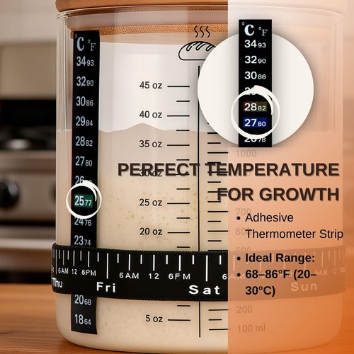 58oz Sourdough Starter Jar Kit – Large Glass Fermentation Jar with Feeding Tracker, Sourdough Starter Recipe Guide, and Essential Bread Baking Tools for Homemade Sourdough
