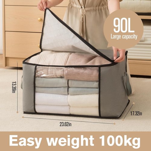 Large Storage Bags - Closet Organizers with Lids | Foldable Containers for Clothing & Bedding (4 Pack, 90L)
