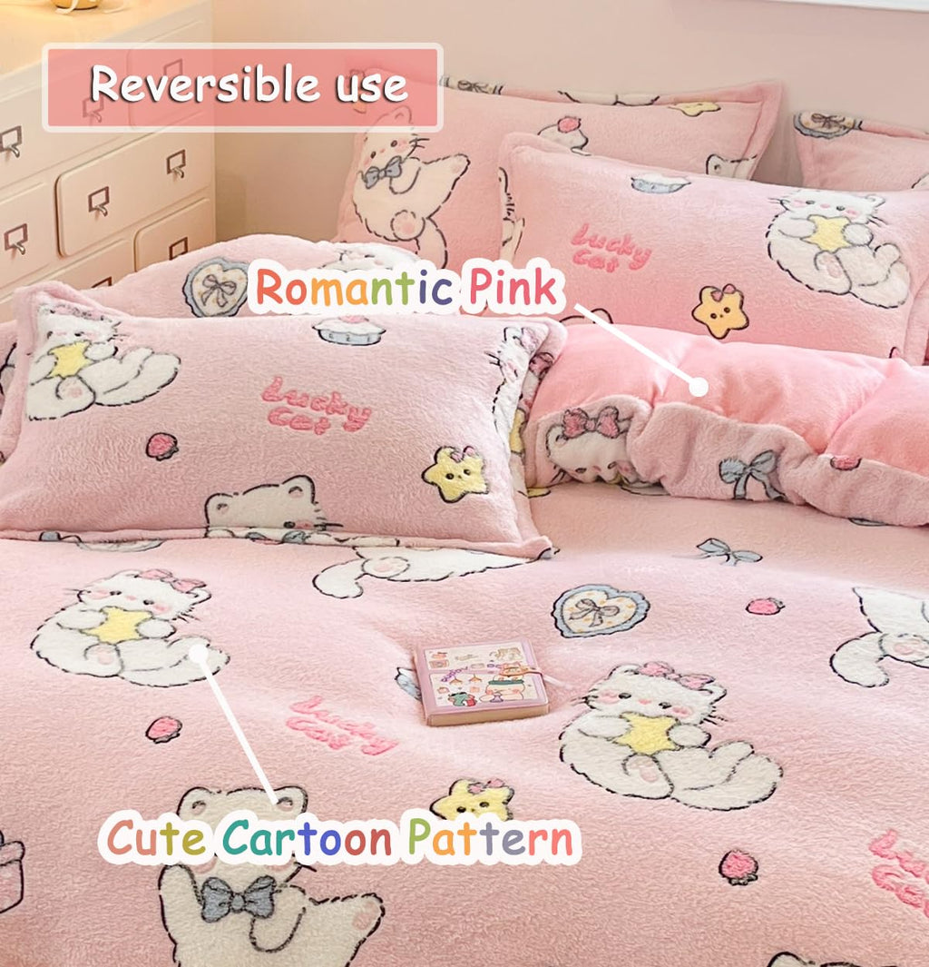 LMONMOO Pink Duvet Cover Queen, Bunny Cake Kawaii Bedding Sets, Ultra Soft Cute Fluffy Comforter Covers Set for Girls Kids Women Teen(Cake, Queen)