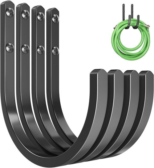 Garden Hose Holder - Durable Aluminum Wall-Mounted Hose Hanger with 4 Hooks for Outdoor Use